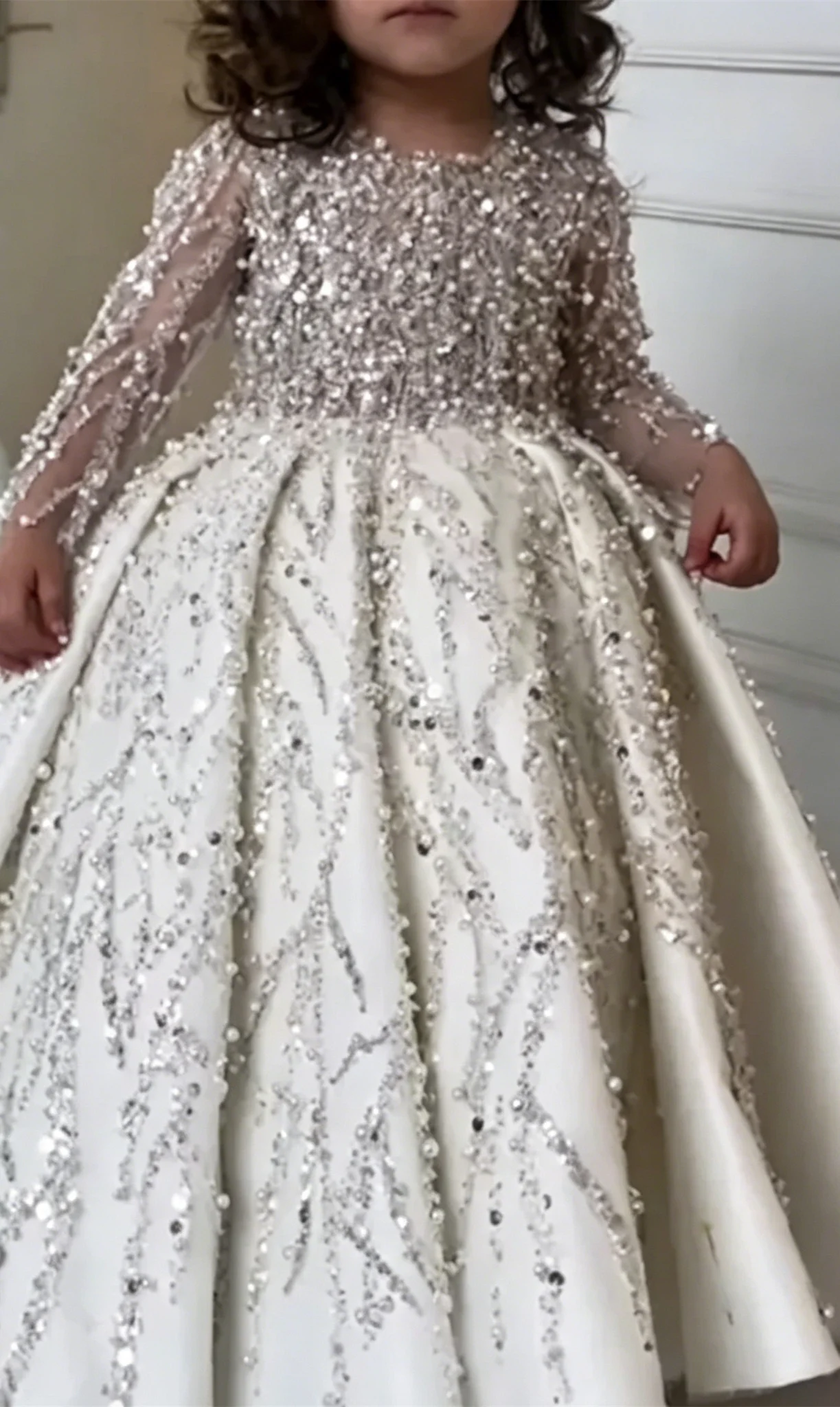 Shiny Flower Girl Dresses For Wedding Full Sleeves Sequin Floor Lenght Kids Party Birthday Dress First Communion Gown Custom image 6
