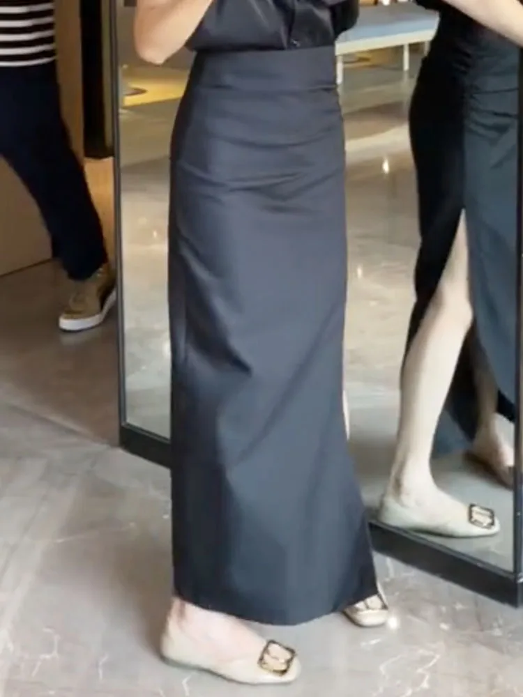 

Элегантная юбка А-силуэта с высокой талией, роскошная, облегающая, летняя, новая, для офиса, с разрезом, длинная