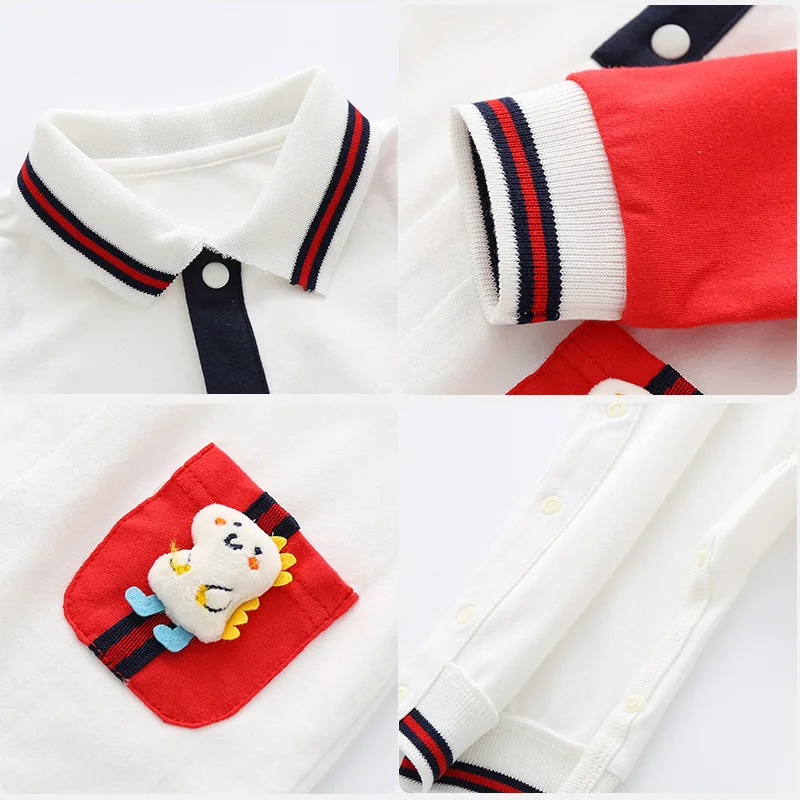 Peleles para niño recién nacido, monos con cuello tipo Polo para niño pequeño, monos con bordado de dibujos animados de retazos para niña 2026