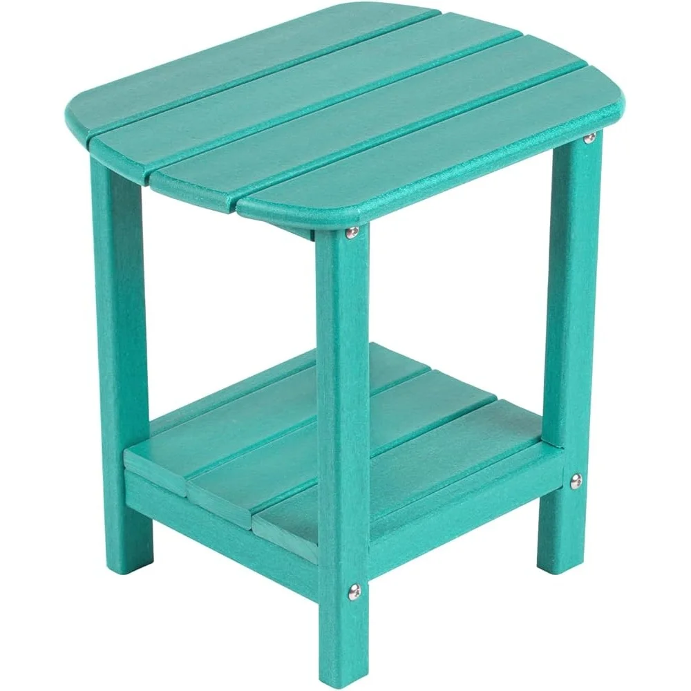 Adirondack Outdoor Side Table Double Tier HDPE Plastic End Table Weather Resistant Garden Patio Storage Surface