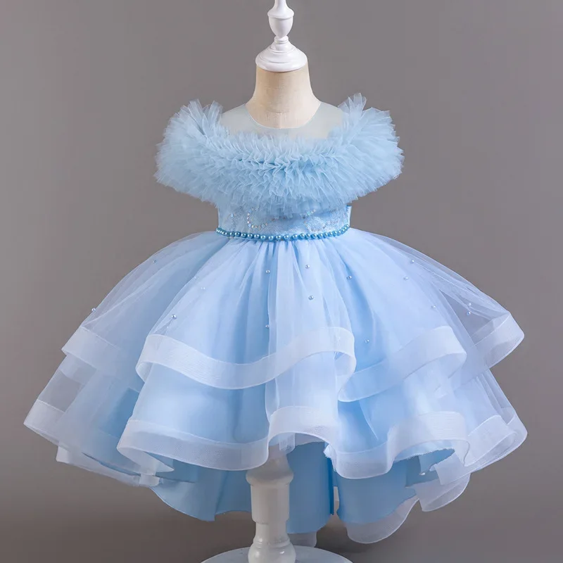 Girls' 2024 New Luxury Dresses Elegant Party Weddings Ceremony Bridesmaid Flower Girly 2 7 8 12 Years Female Child Blue Clothes