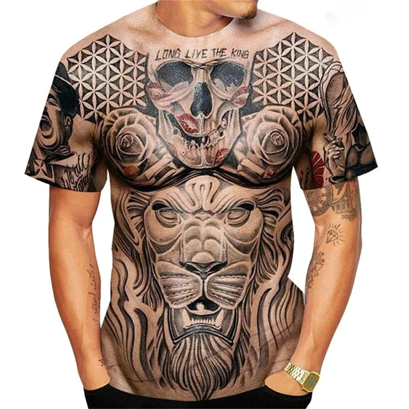 Summer Men\'s Fake Muscle Tattoo 3D Print T-Shirt Funny Oversized Muscular Clothes Short Sleeve Fitness Sports Tee Shirt Y2k Tops