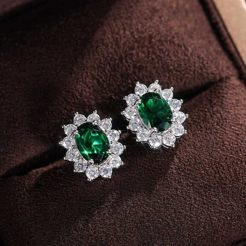 2026 Geometric Green CZ Sparkling Cubic Zirconia Earrings, Suitable for Women\'s Wedding Parties, Elegant  Jewelry