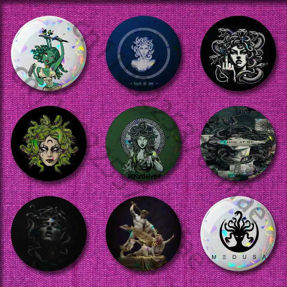 

Medusa Greek Mythology Look At Me Badges 32mm 25mm 44mm 75mm 58mm Round Pin Brooch Hat Cap Souvenir Cosplay Gift Decorations