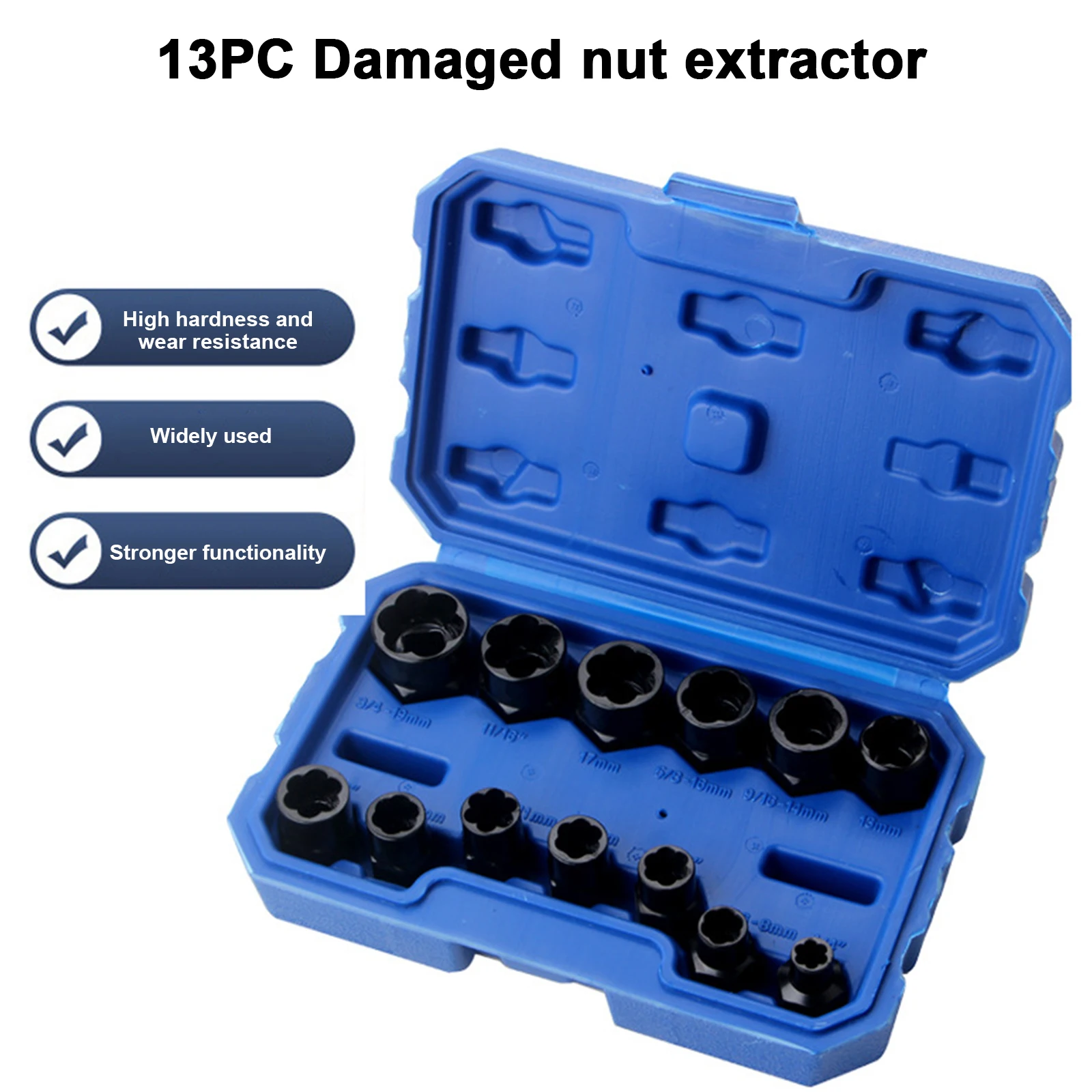 

13 Piece Nut Extractor Socket Impact Bolt Nut Screw Remover Tool Set Socket Wrench Hand Tool Sets herramientas de mano