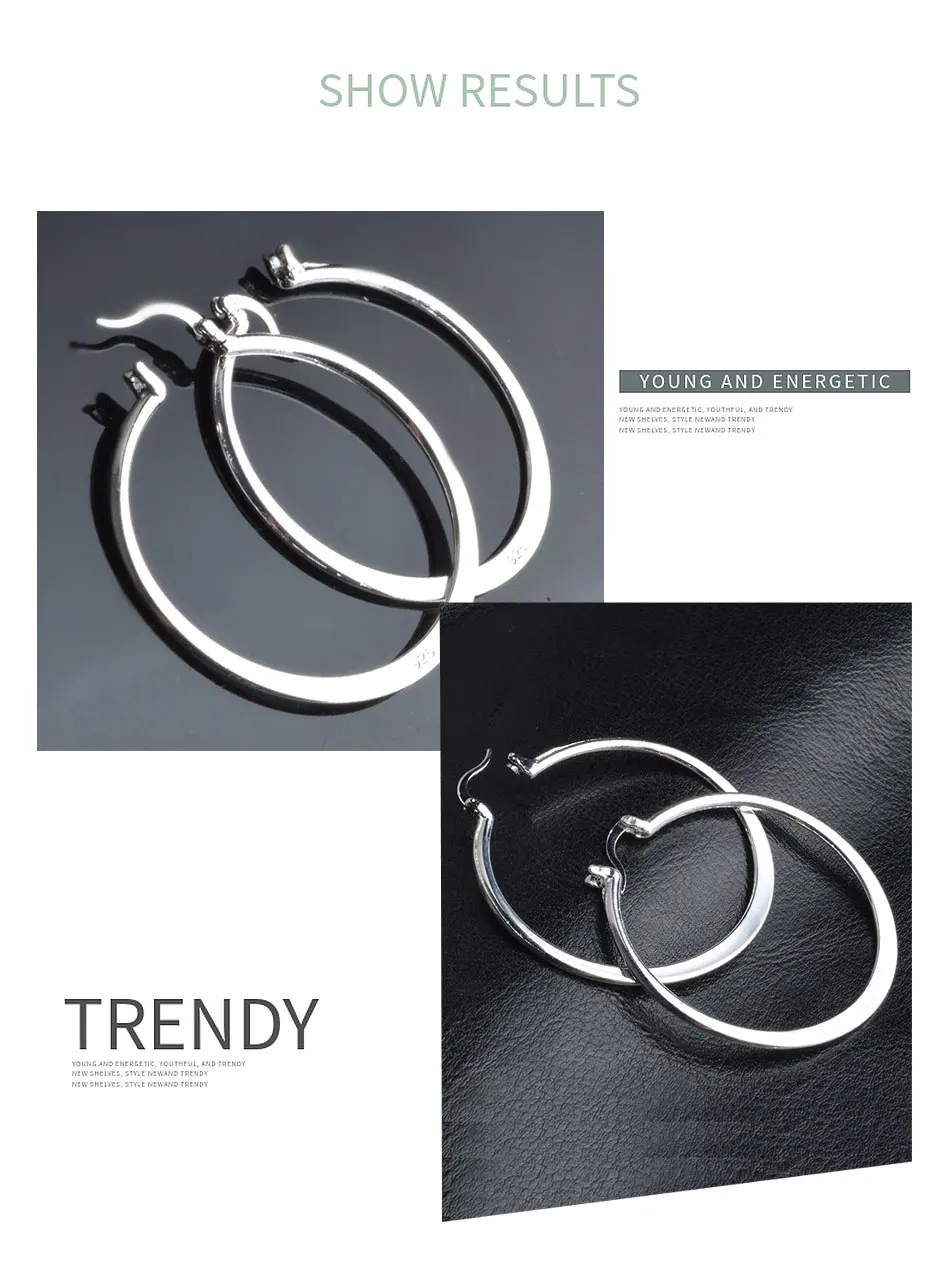 ARAVANT 925 Silver 55MM Flat Hoop Earring For Women Fashion Jewelry Gift
