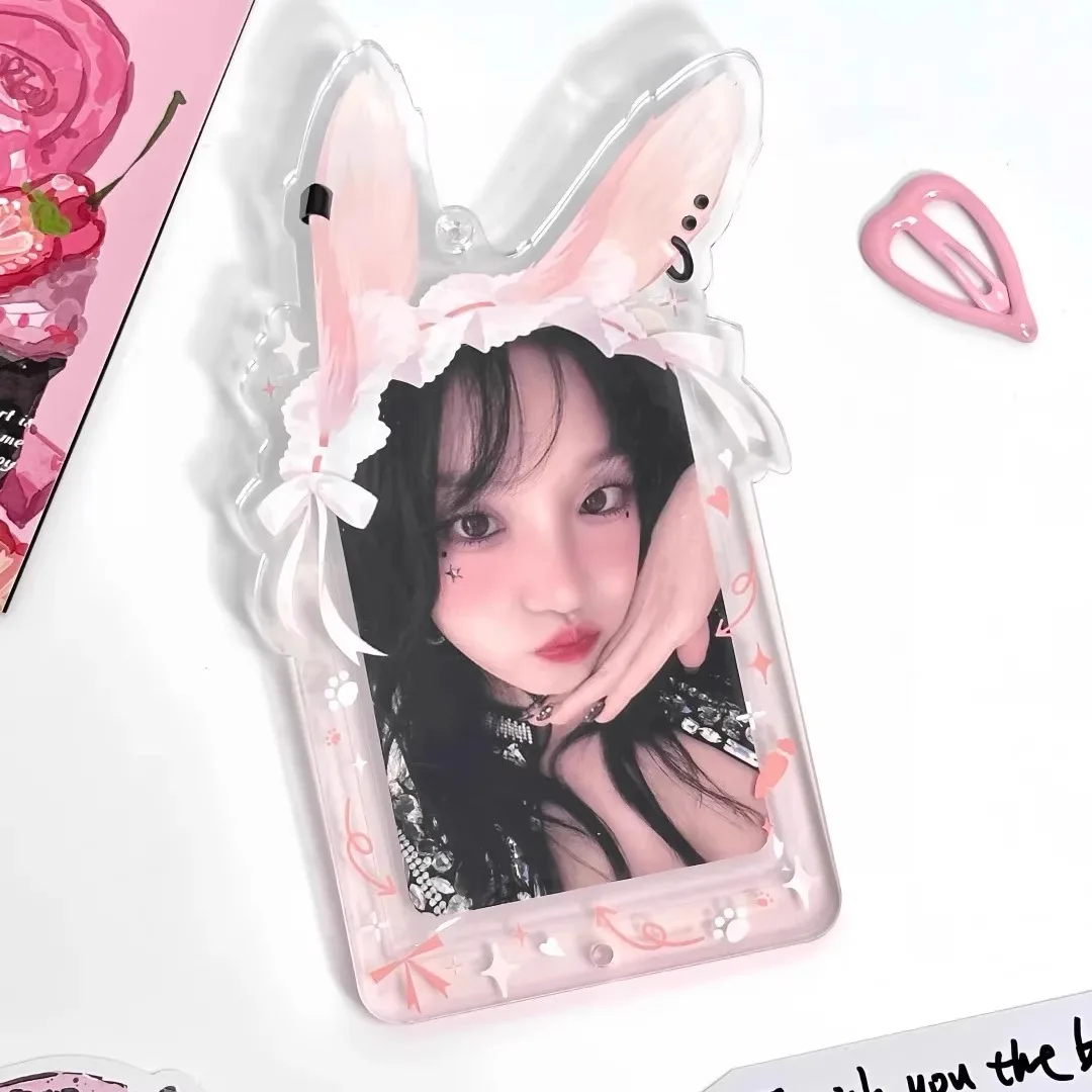 Cute Animal Ears Card Holder Lightweight Kpop Photocard Holder Acrylic Card Holder High-Quality 3 Inch Photocard Case For Bag