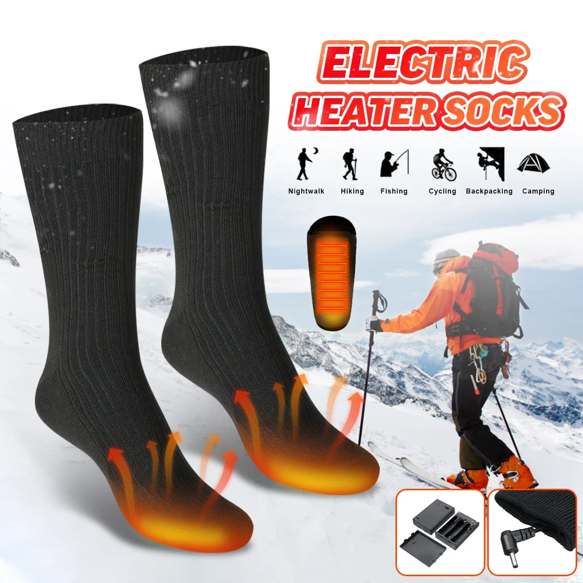 ถุงเท้าอุ่นสำหรับผู้หญิงและผู้ชายในฤดูหนาว พร้อมกล่องแบตเตอรี่ ถุงเท้าทำความร้อน อุ่นเท้า ถุงเท้าไฟฟ้า ถุงเท้ากันหนาวสำหรับเดินป่า เล่นสกี และกิจกรรมกลางแจ้ง