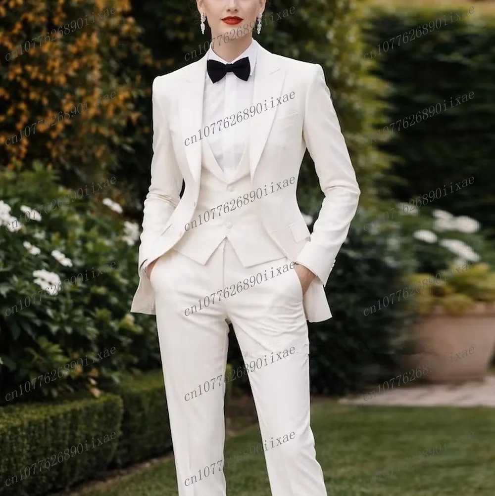 

New White Women Suits Lady Business Office Tuxedos Mother Wedding Party Formal Ladies 3 Piece Set Jacket Vest Pants