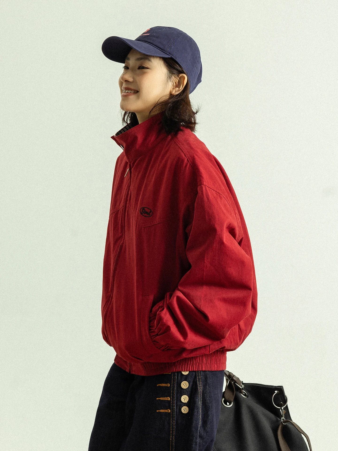 

Мужская хлопковая куртка GoodNorth в американском ретро-стиле с клетчатым воротником, красная, свободного кроя, с воротником-стойкой, на молнии, для мужчин и женщин