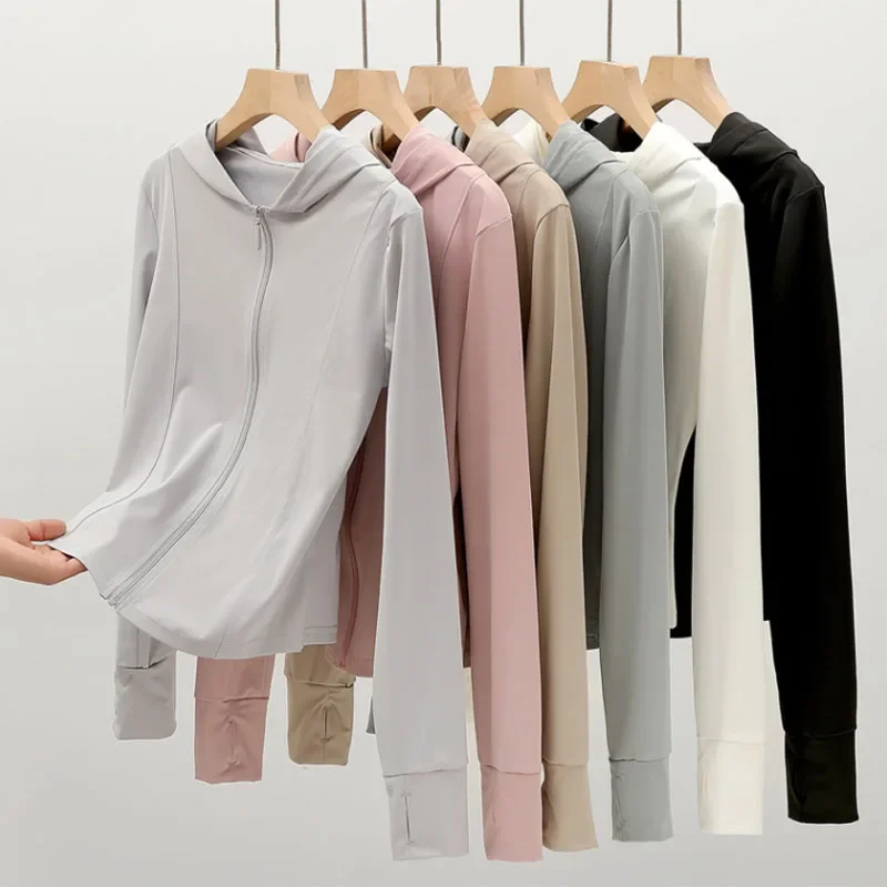 

Summer Cool Ice Silk Sun Protection Clothing Women Outdoor Sports Hoodies Uv Protective Coat Female slim Breathable Crop Tops