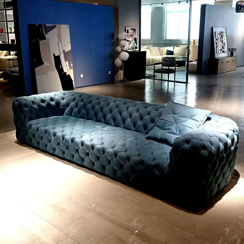Hotel first-layer cowhide frosted leather horizontal hall minimalist light luxury sofa