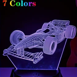 1pc Sports Car 3D Night Light, 3D Optical Illusion Lamp With Touch, 7-Color Changing Ambient Light For Bedroom