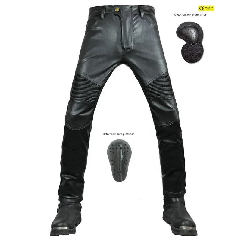 

-for Waterproof Motorcyclist Biker Pants PU Leather Anti-Fall Motorcycle Pants Men Women Windproof Stretch Trousers Racing Pants