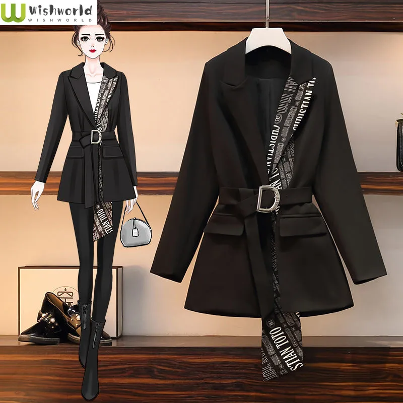 Black Stitching Coat 2022 Spring and Autumn New Style Waist Jacket Female Net Red Same Style Fried Street Small Suit