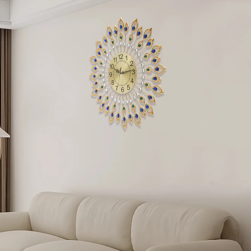 Extra Large Modern Gold Wall Clock with Acrylic Diamonds
