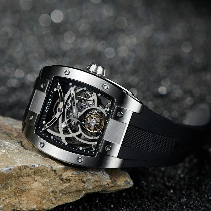 OBLVLO Luxury Rose Gold Flying Tourbillon Men Watch Automatic Self-Wind  Mechanical Watches Sapphire Mirror Waterproor Watch