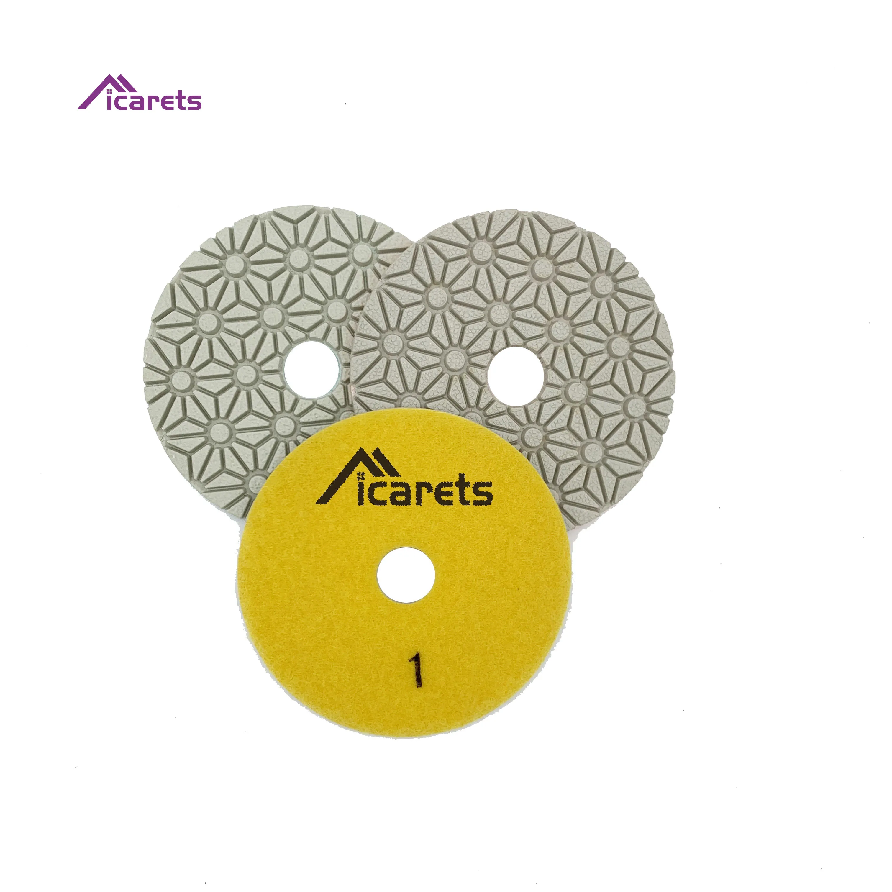 ICARETS 3-Steps Diamond Resin Bond Sanding Disc Wet or Dry Flexible Polishing Pad For Marble Soft Stone