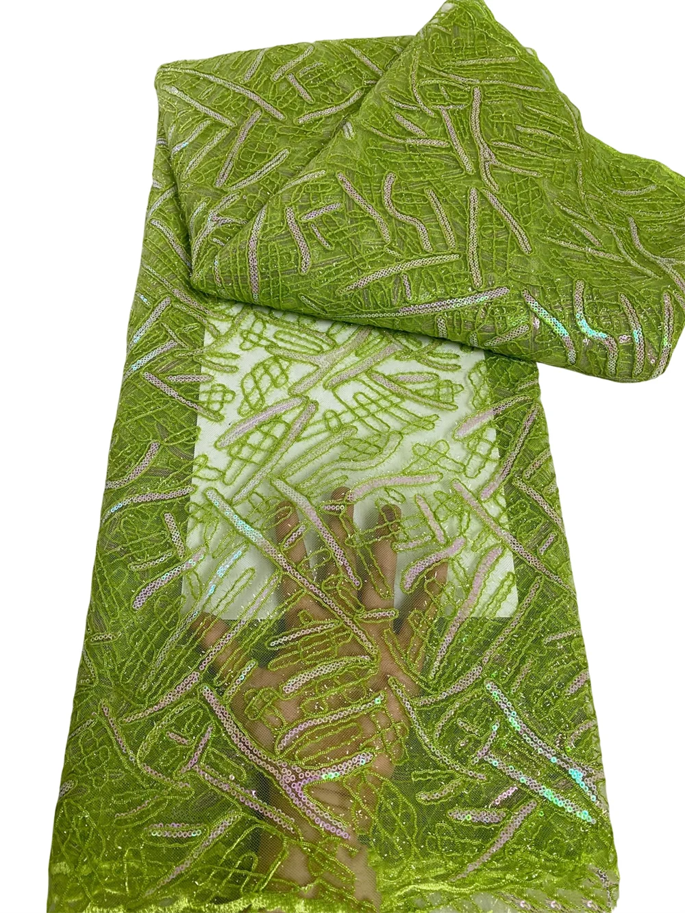 

Зеленая 5-ярдовая высококачественная африканская кружевная вуаль с вырезами и чистыми отверстиями и блестками, тонкая текстурированная нигерийская ткань для мероприятий, торжеств FY