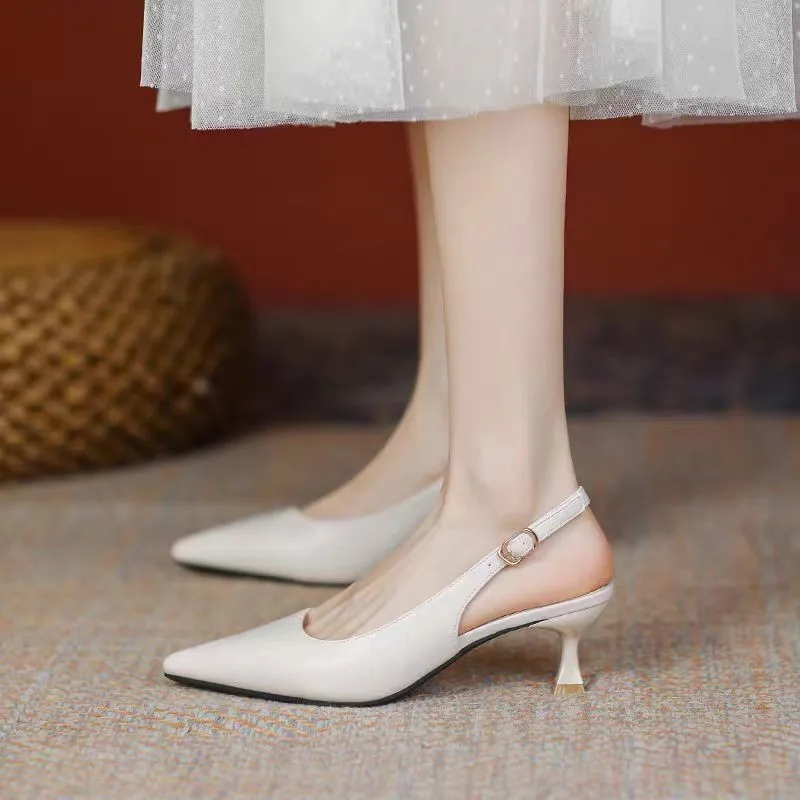 2024 New Women\'s Sandals Pointed Toe Slingbacks Pumps Wedding Shoes Low Heels Dress Shoes Slip on Black Women Shoes