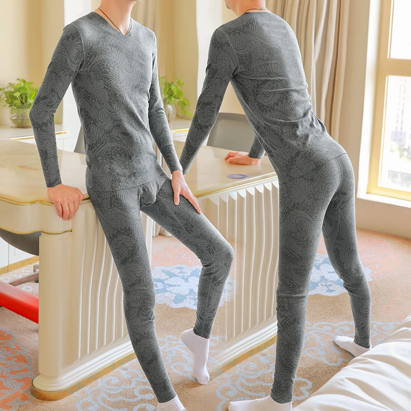 Autumn and Winter Warm Underwear Set Men's thin velvet autumn clothes and pants Comfortable and breathable Bottom shirt
