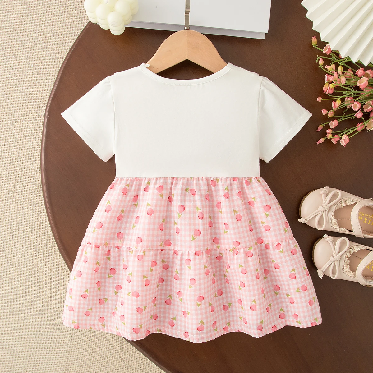 Summer New Sweet And Cute Baby Girl Dress, Checkered Floral Children'S Clothing (6-24 Months)
