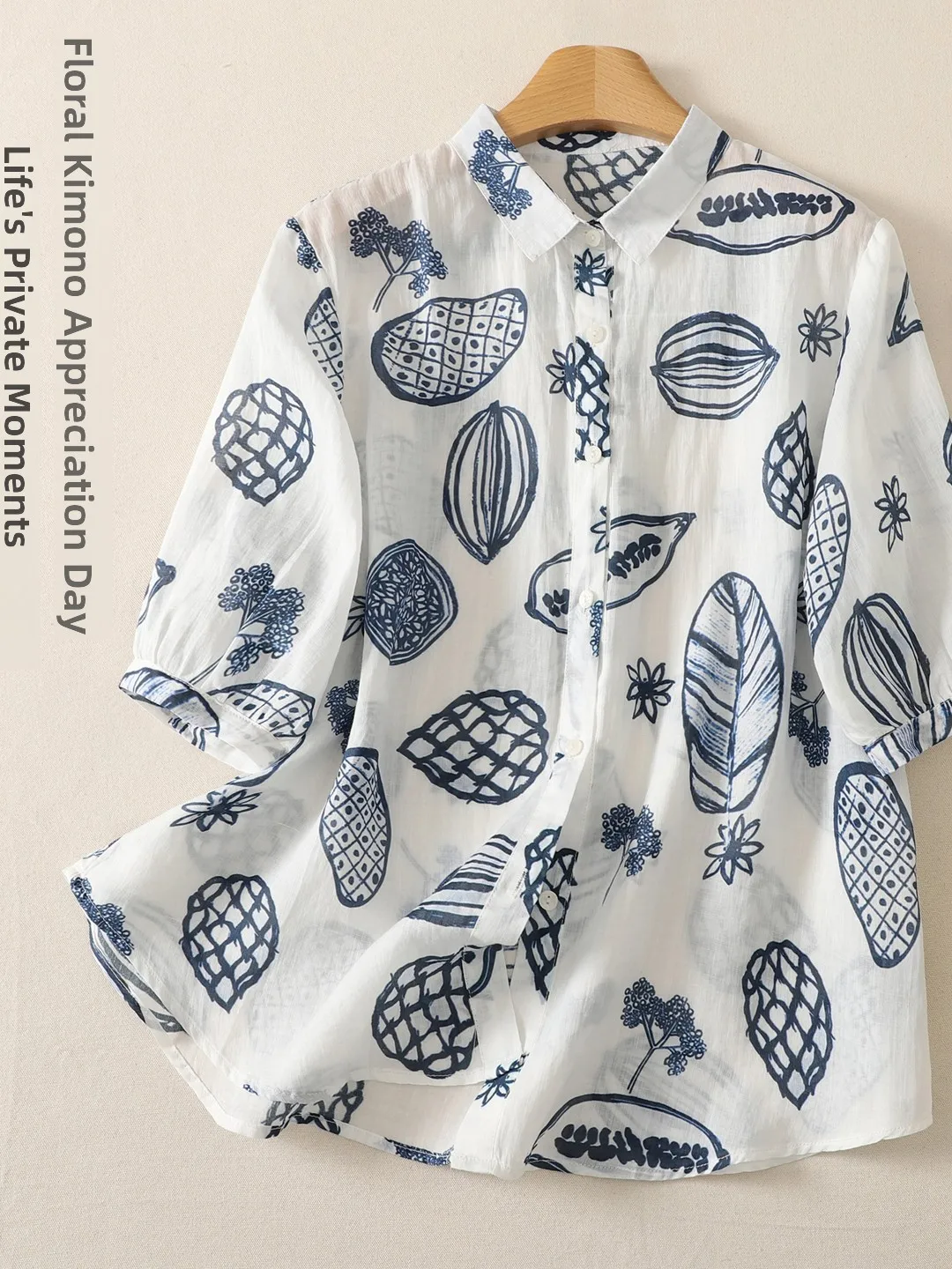 

Summer 2026 Watercolor Print Loose Fit Short Sleeve Shirt Women's Casual Style Turn-down Collar Versatile Artistic Top