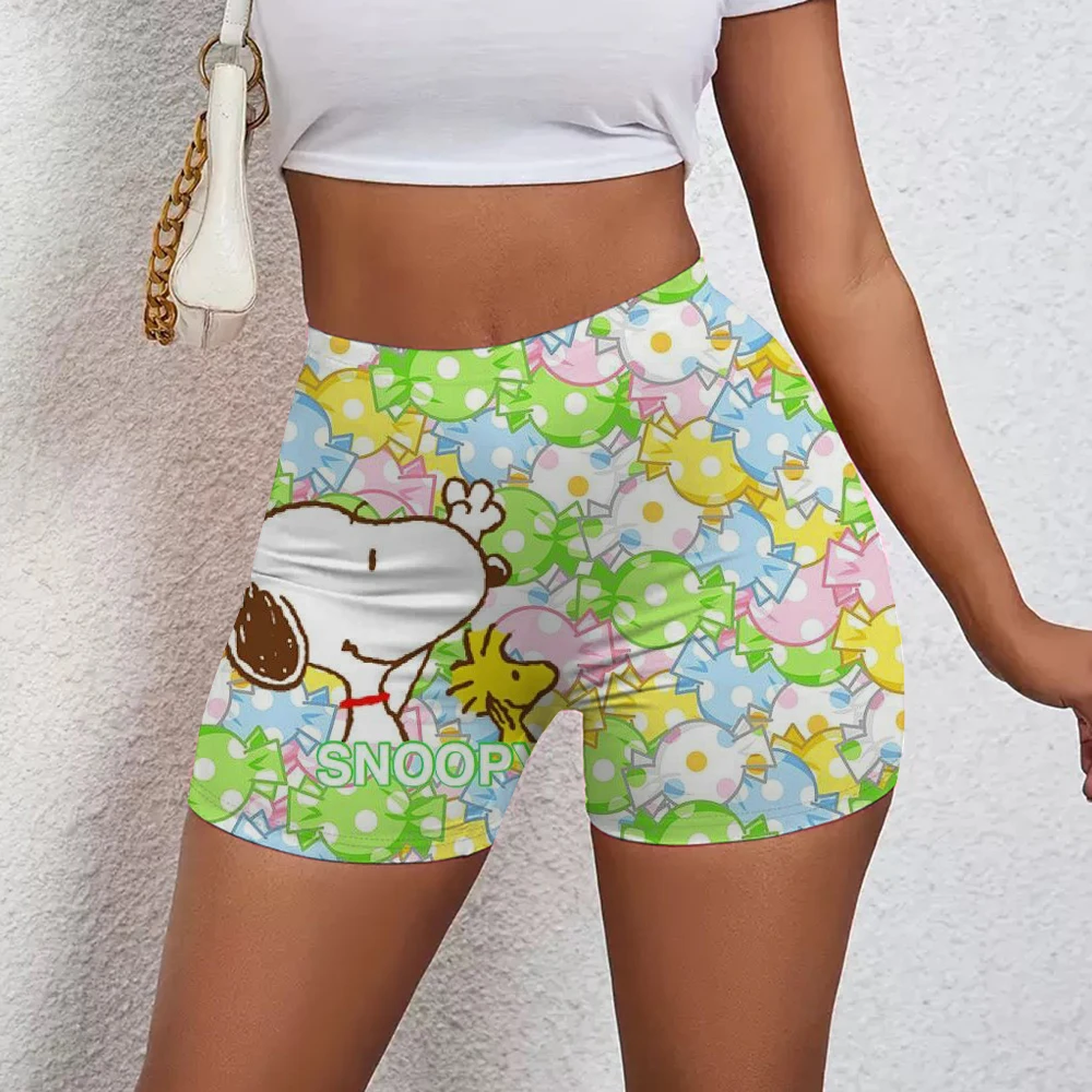 レディース スヌーピー プリント ヒップ リフト ヨガ ショーツ エクササイズ ハイウエスト プリーツ ヒップ リフト パンツ