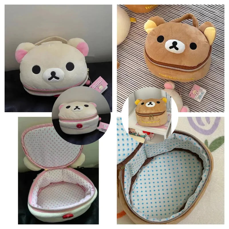

Kawaii Rilakkuma Bear Girl Elliptical Stereoscopic Plush Makeup Storage Bag Cute Cartoon Portable Toy Figure Organizer Gift