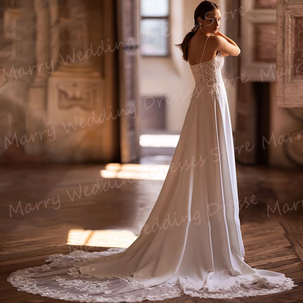 Affascinante una linea abiti da sposa da donna Appliques di pizzo Vintage abiti da sposa Sexy Sweetheart Spaghetti Straps Vestidos Novias Boda