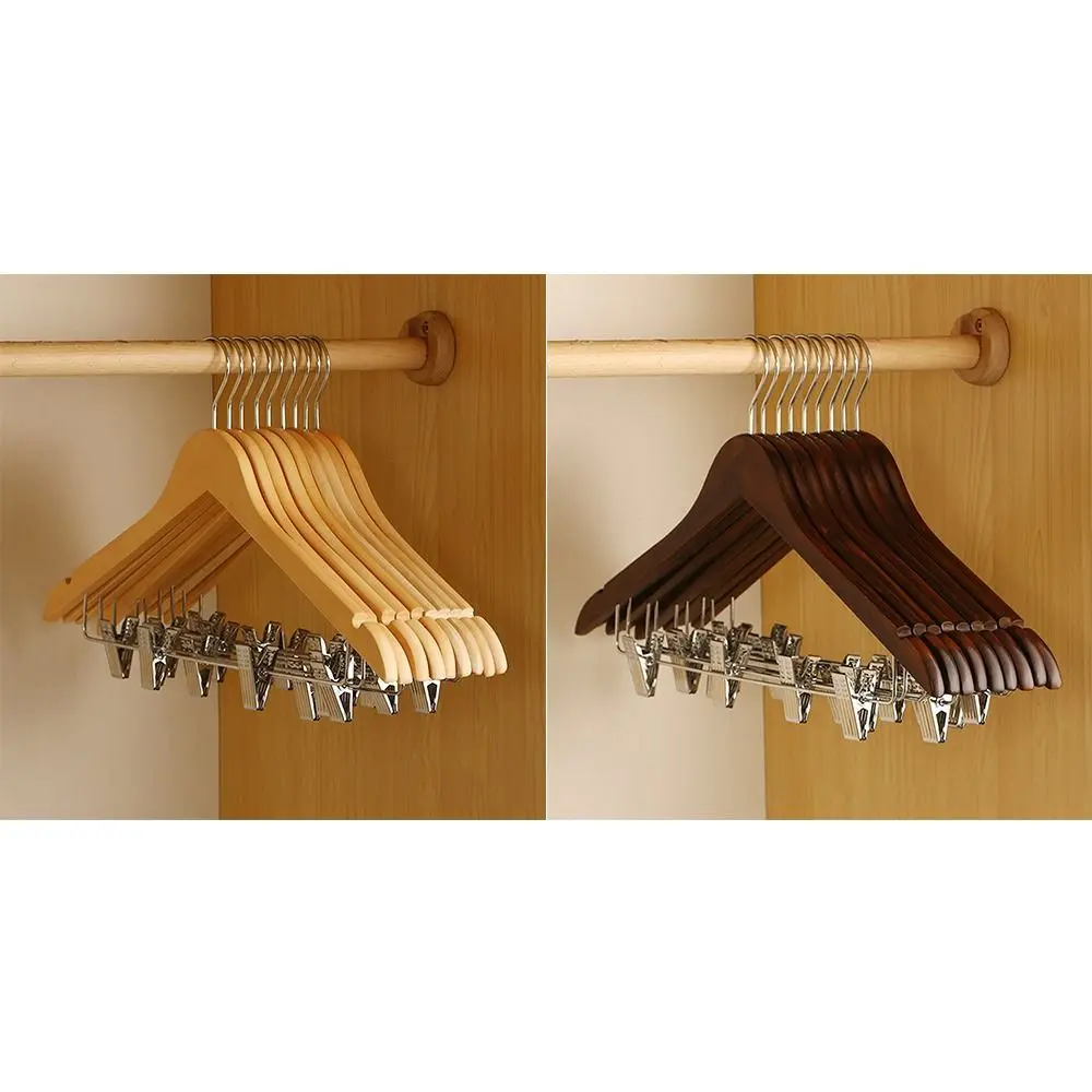 2PCS Trendy Solid Wood Clothes Rack Anti Slip Non Deformable Closet Storage Hook with Clip High-quality Household Clothes Hanger