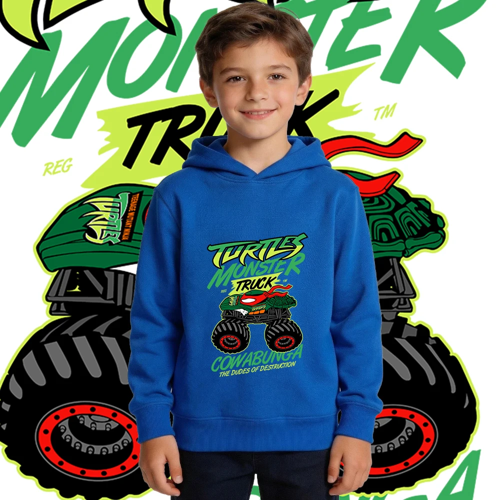 Ninja Turtles Turtles Monster Anime Print Fleece Lined Hoodie for Kids Boys Girls Warm Autumn Winter Pullover Hooded Sweatshirt