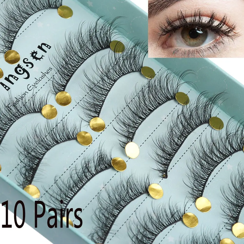 10 Pairs Soft Faux Mink Hair False Eyelashes Natural Long Wispy Fluffy Multilayer Handmade Lashes DIY Extension Tool