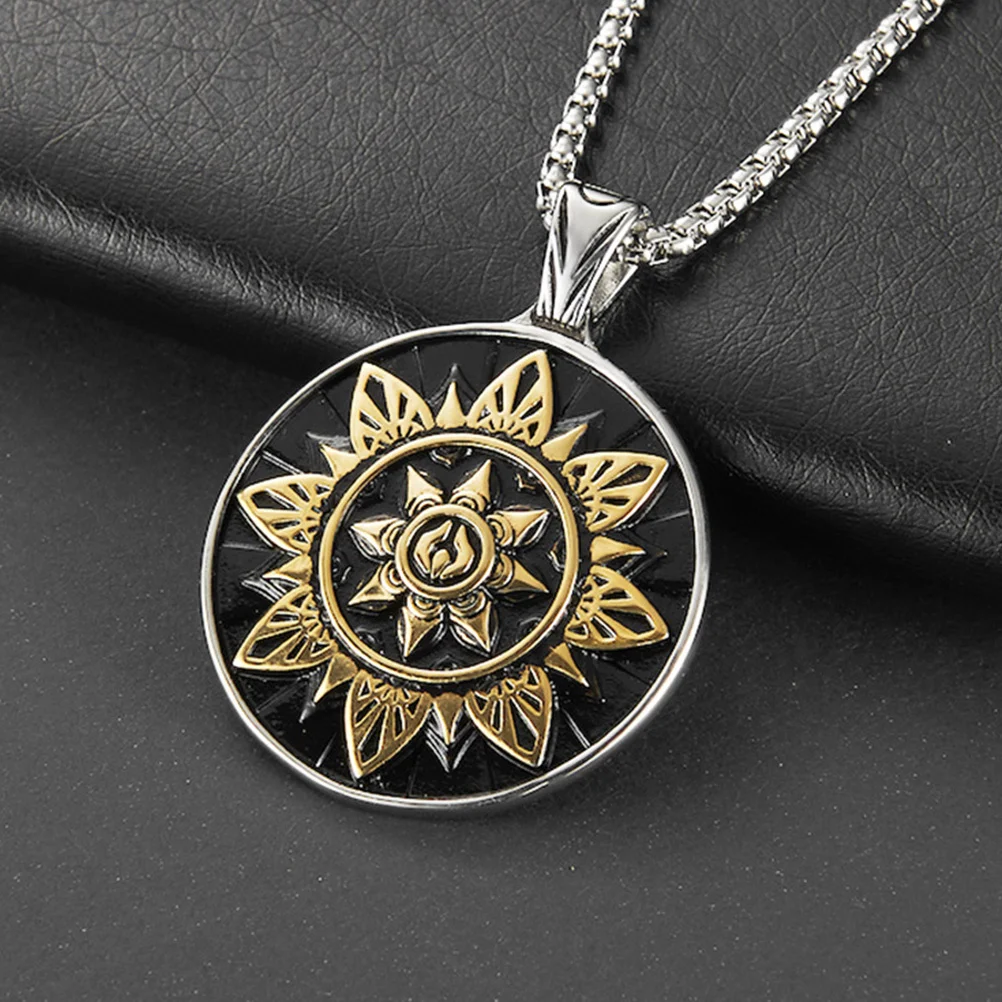 

1Pcs Male Sunflower Pendant Necklace Titanium Steel Retro Vintage Neck Jewelry Fashionable Collarbone Accessory Stylish Neck
