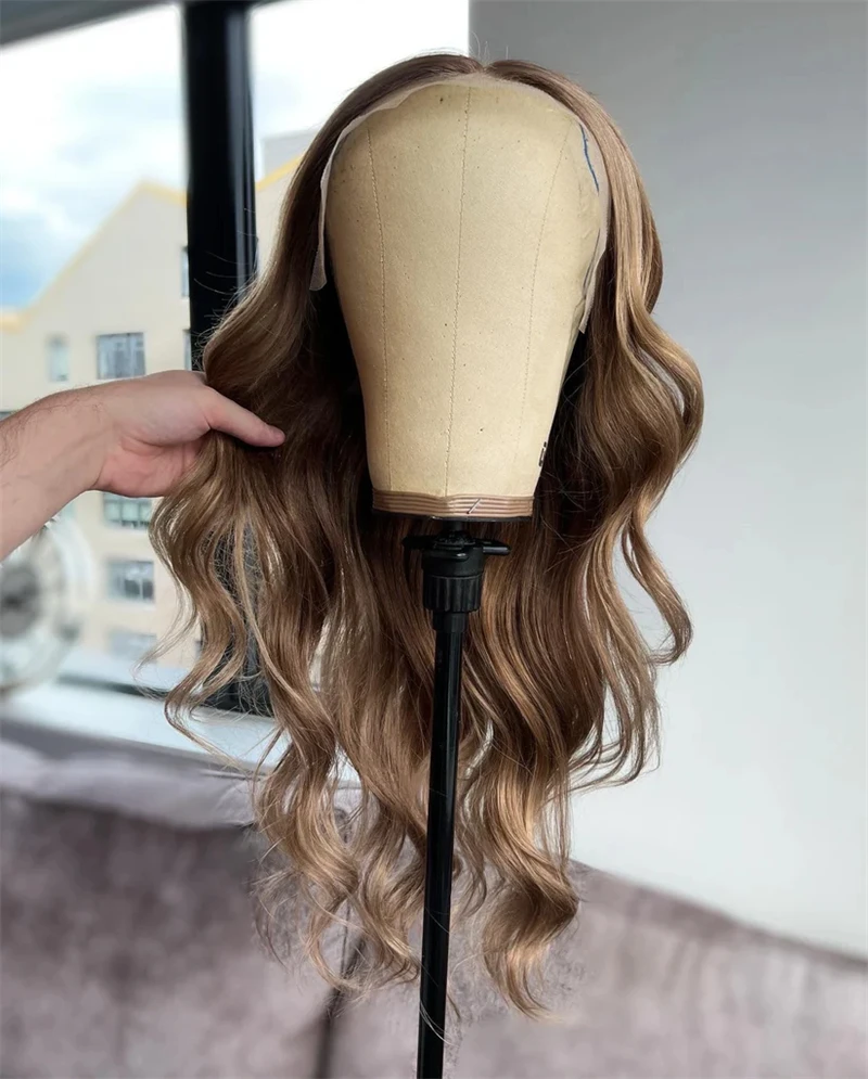 أومبير الشوكولاته البني تسليط الضوء على الدانتيل الباروكة الأمامية 13x4 شعر مستعار عصري طبيعي قبل قطعها شعري تسليط الضوء على شعر مستعار طويل الجسم موجة الطرف #5