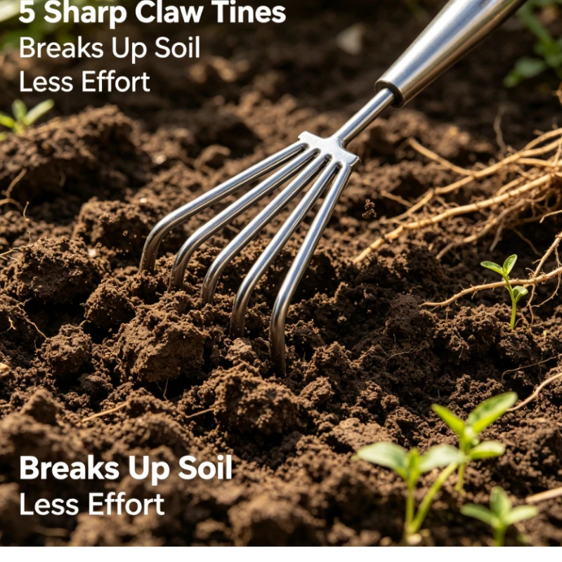Stainless Steel Small Rake Soil Loosening Tool Welded Handle Garden Multi-Claw Beach Clamming Flower Weeding Durable Gear