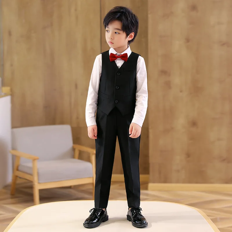 Boy Black Striped Wedding Suit Kids Formal Blazer Clothes Set Gentleman Children Day Graduation Chorus Performance Dress Costume