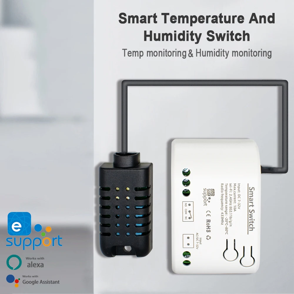 WiFi Smart Ewelink TH Temperature Humidity Switch 7-32V 220V Passive Dry Contact Relay Real-time Monitor Smart Module Alexa