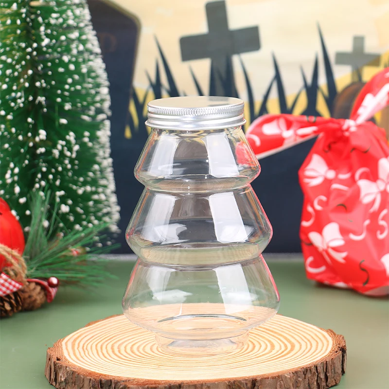 1PC 500ml Creative Transparent Plastic Christmas Tree Storage Jar Decorative Wedding Candy Jars Living Room Snack Organizer