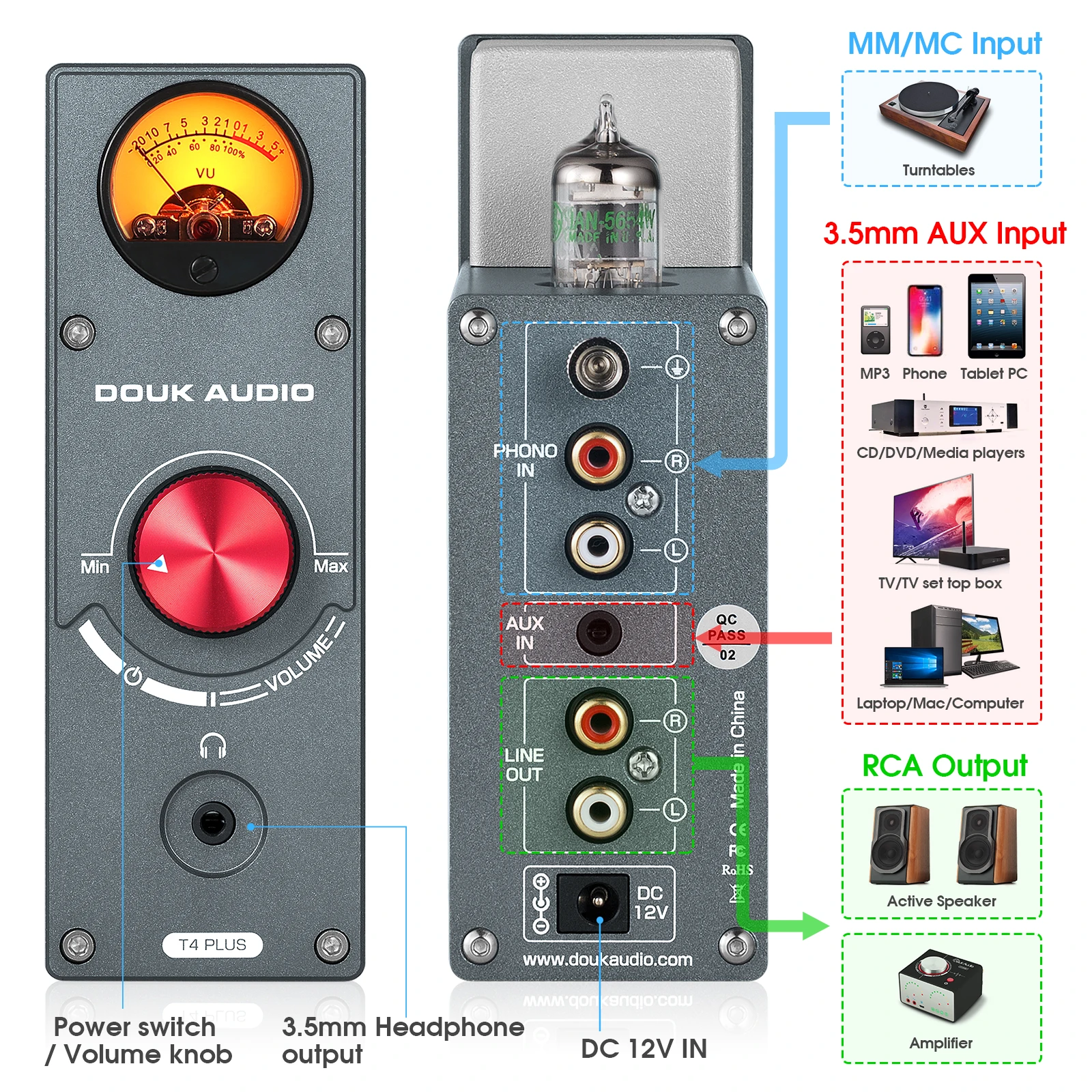 Douk Audio 6CS6 Valve Tube Phono Preamp for MM/MC Turntables Home Stereo Audio Preamp Headphone Amplifier with VU Meter