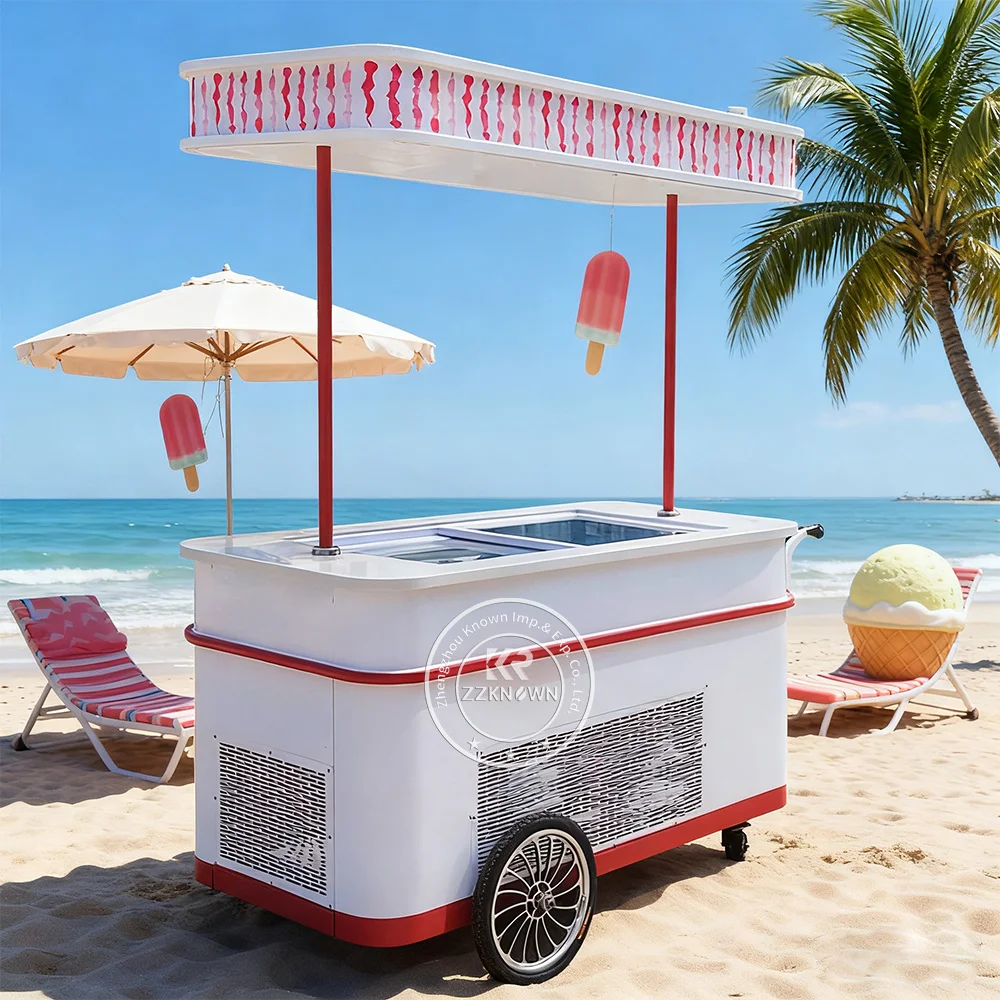 

Gelato Display Freezer Flower Trolley Cart Mobile Food Cart Street Food Car Outdoor Ice Cream Food Ice Cream Cart