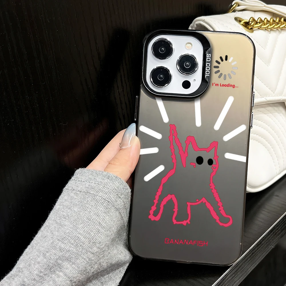 Cute Loading Pink Cat Phone Case for iPhone 16 12 13 14 15 11 Max Pro Plus Laser IMD Color Shell