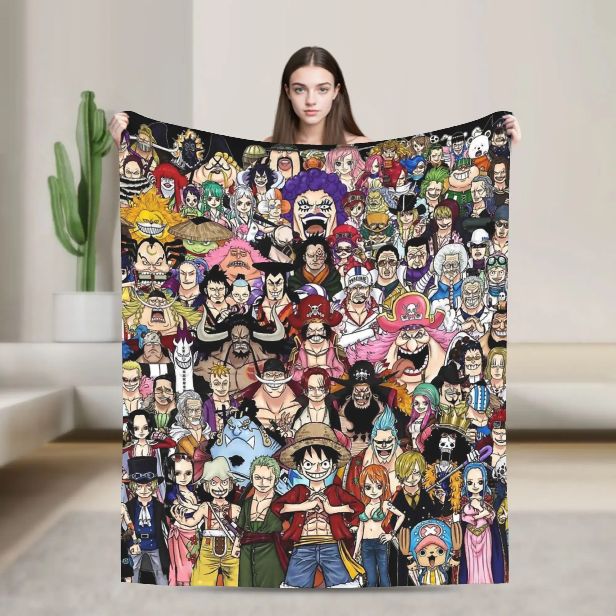 Anime Blankets Monkey D Luffy Flannel Funny Warm Throw Blankets for Bedding Lounge Autumn/Winter