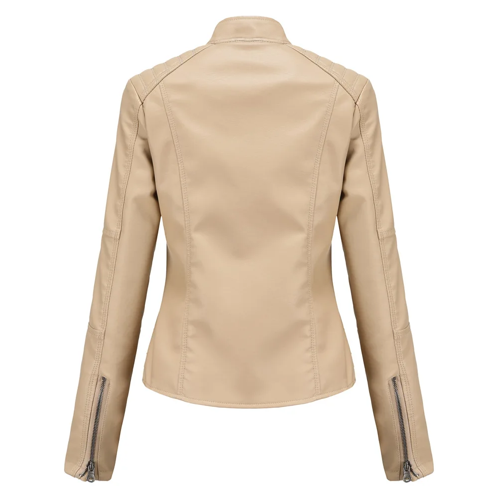 جودة عالية حار بيع المرأة سترة جلدية سليم صالح رقيقة الربيع والخريف المرأة زائد حجم الوقوف طوق معطف جلد #3