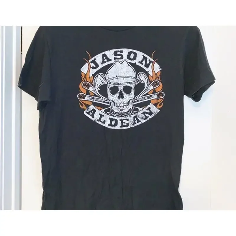 Vintage Jason Aldean Music Star Family Black T Shirt AP780