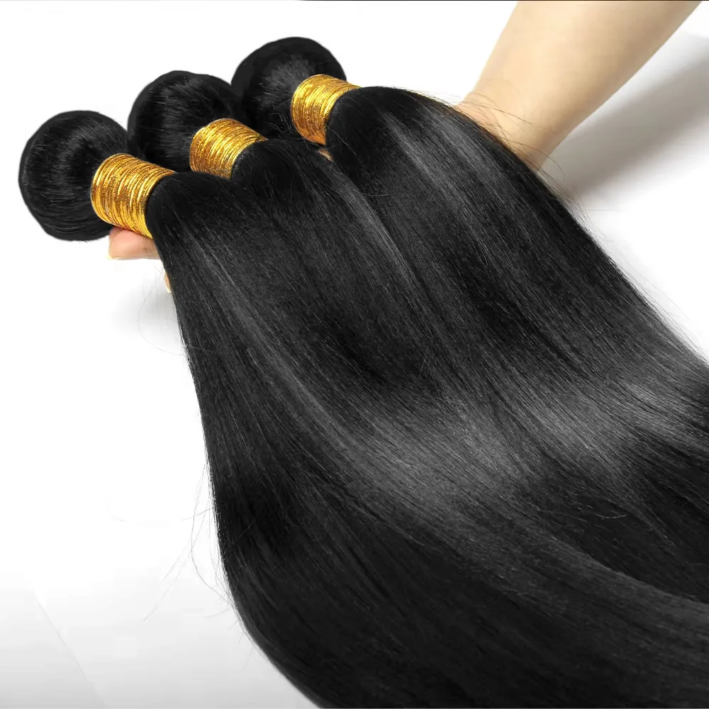 

28, 30, 32-дюймовые прямые 100% пучки человеческих волос, необработанные, Remy, 3/4/5 шт., пучки натурального черного плетения, двойной уток