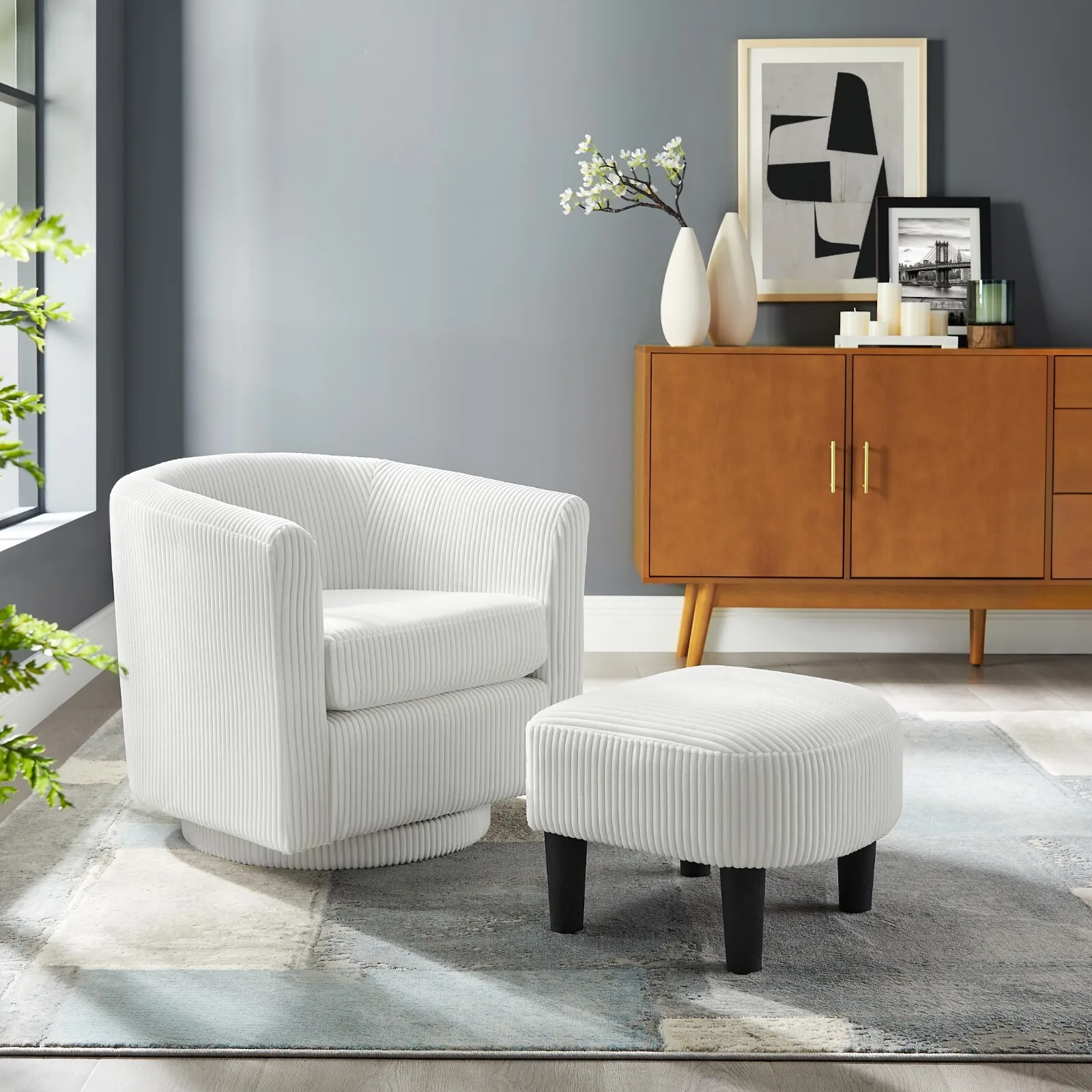 

360° Swivel Accent Armchair Arm Chair Single Sofa Fabric Upholstered Living Room