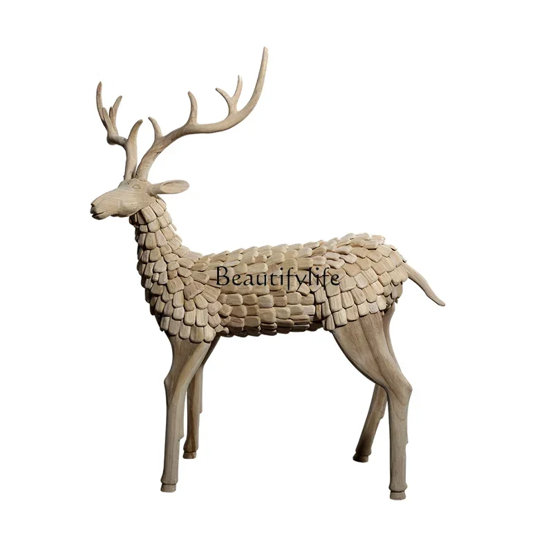 

Hotel lobby Fulu large wood carving artwork creative decoration floor sculpture ornament