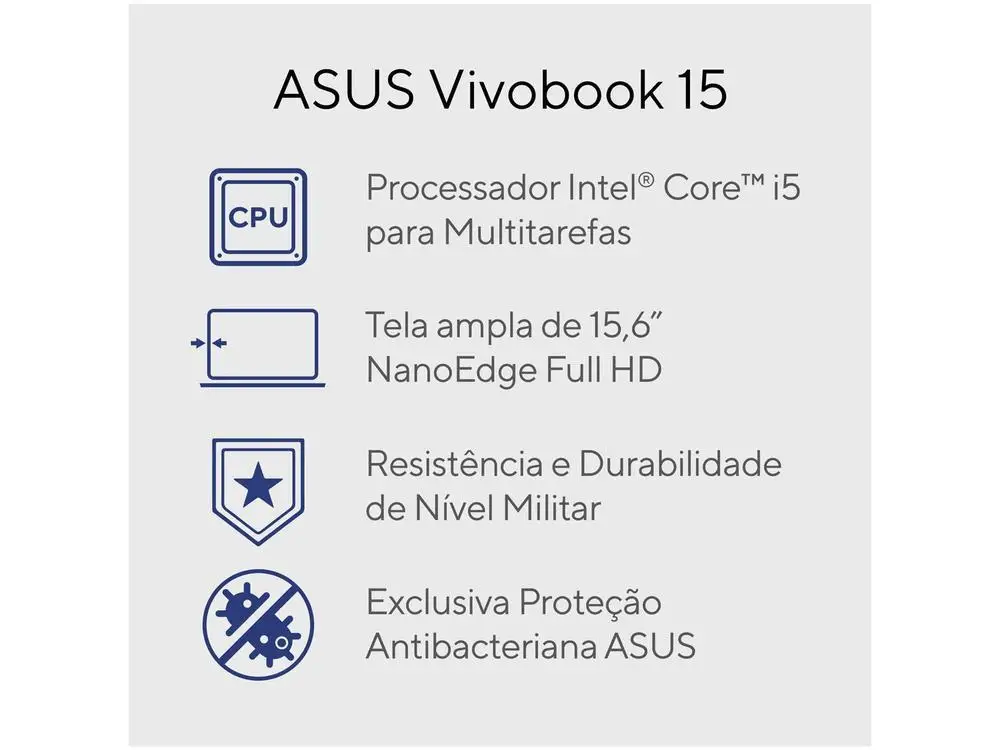 Notebook ASUS Vivobook 15 X1504ZA-NJ982 Intel Core i5 8GB RAM SSD 256GB 15,6" Full HD Linux 90NB1021-M01EH0