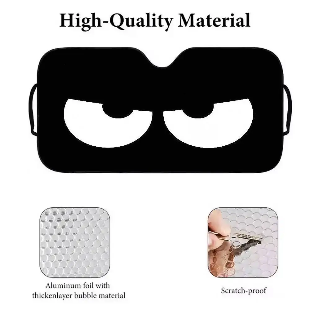 مظلة شمسية سوداء مضحكة للتعبير الإلكتروني على شكل سيارة كرتونية، مظلة للزجاج الأمامي للسيارة، حماية من الأشعة فوق البنفسجية ومبرد داخلي